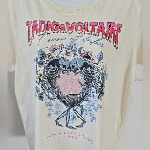 Zadig & Voltaire L'amour Est Declare Graphic Tee Size Large - Picture 3 of 12